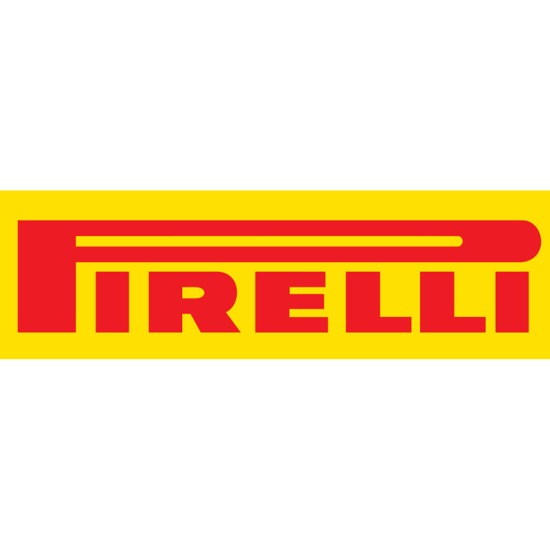 Logotipo Pirelli original fundo amarelo e fonte vermelha